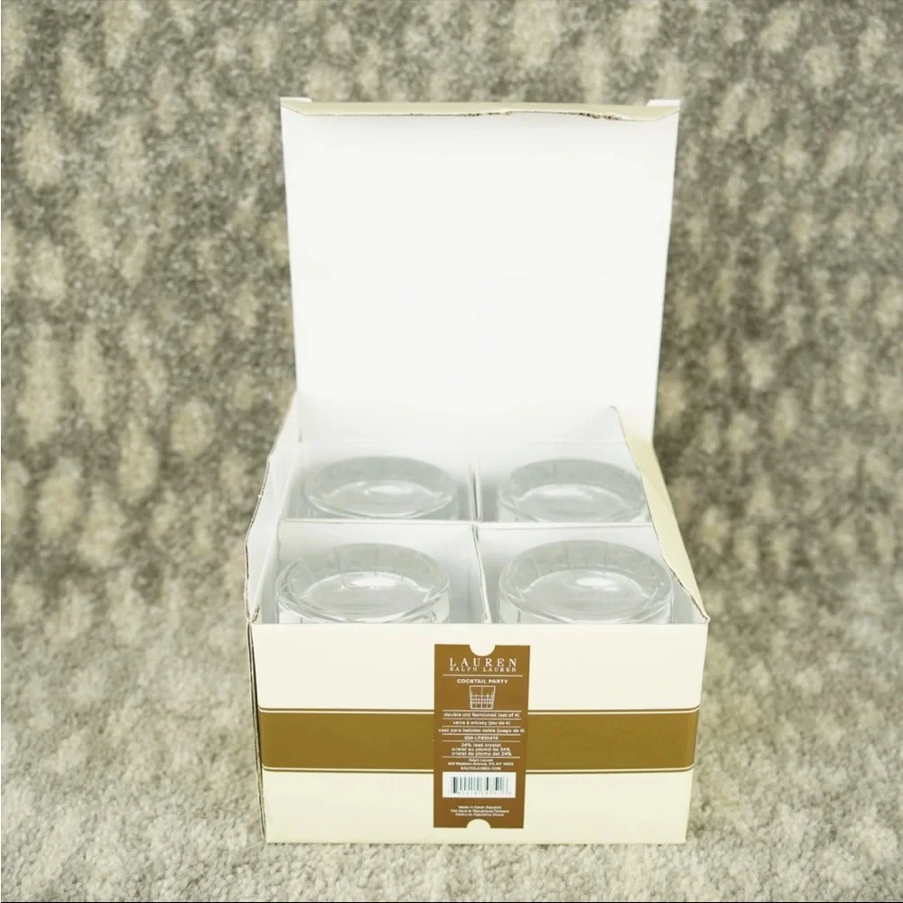 Lauren Ralph Lauren COCKTAIL PARTY Double Old Fashioned Whiskey Crystal 4 Pc NIB
